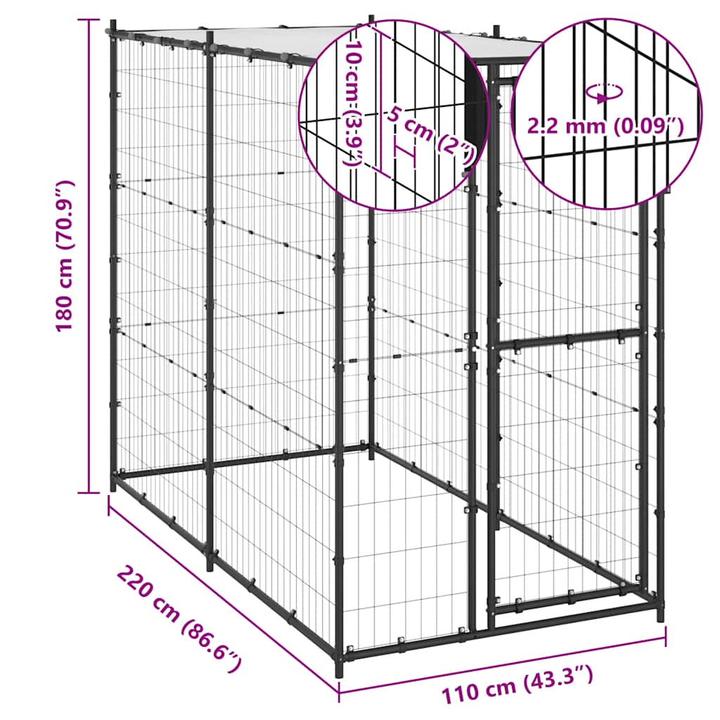 Hondenkennel voor buiten met dak 110x220x180 cm staal