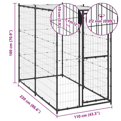 Hondenkennel voor buiten met dak 110x220x180 cm staal