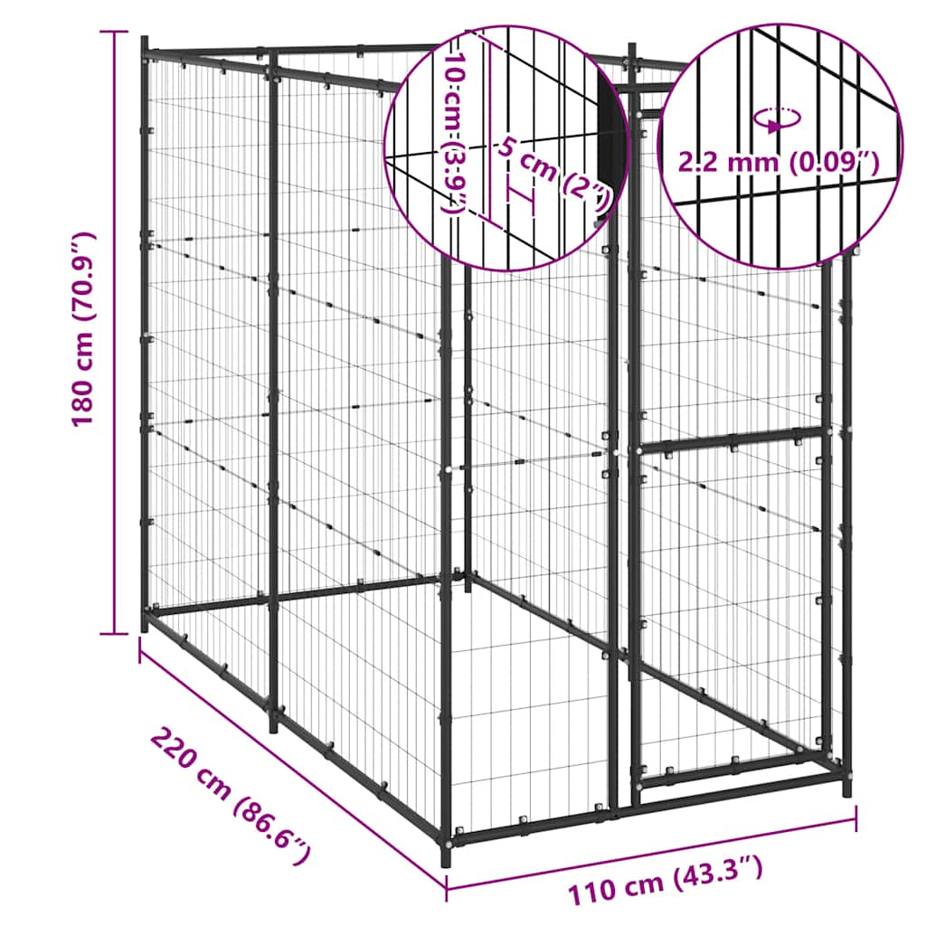 Hondenkennel voor buiten 110x220x180 cm staal