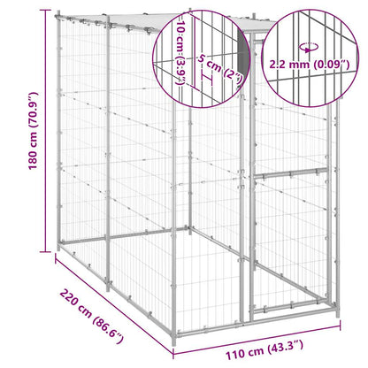 Hondenkennel buiten met dak 110x220x180 cm gegalvaniseerd staal