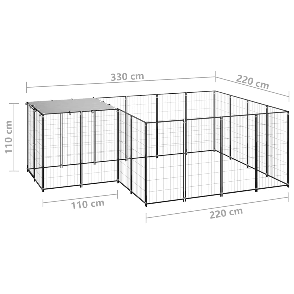 Hondenkennel 6,05 m² staal zwart