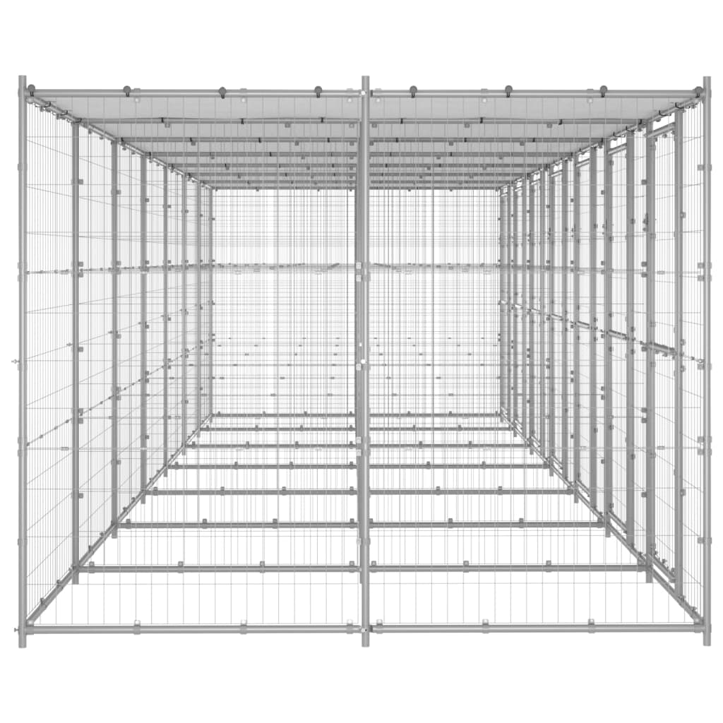 Hondenkennel met dak 16,94 m² gegalvaniseerd staal
