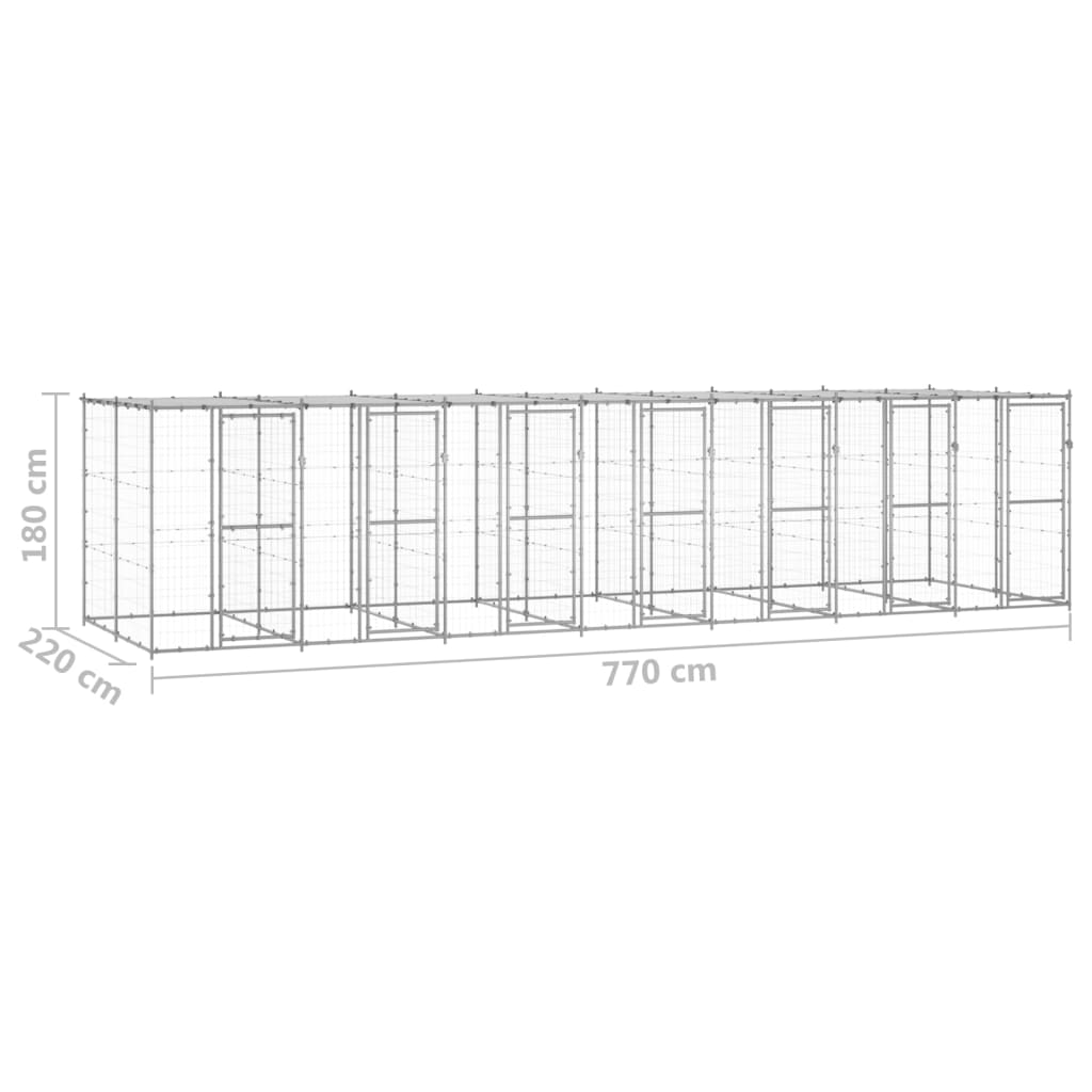 Hondenkennel met dak 16,94 m² gegalvaniseerd staal