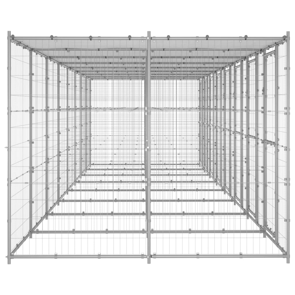 Hondenkennel met dak 19,36 m² gegalvaniseerd staal
