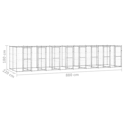 Hondenkennel met dak 19,36 m² gegalvaniseerd staal