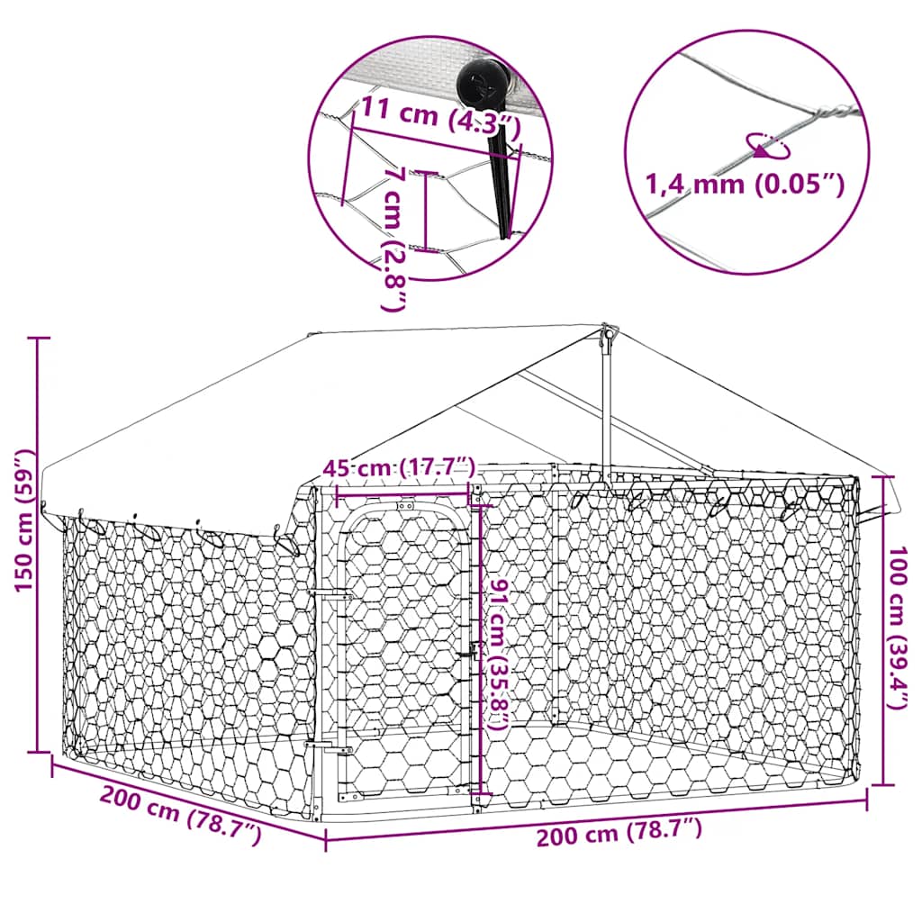 Hondenkennel voor buiten met dak 200x200x150 cm