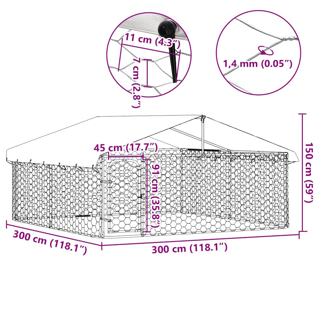 Hondenkennel met dak 300x300x150 cm