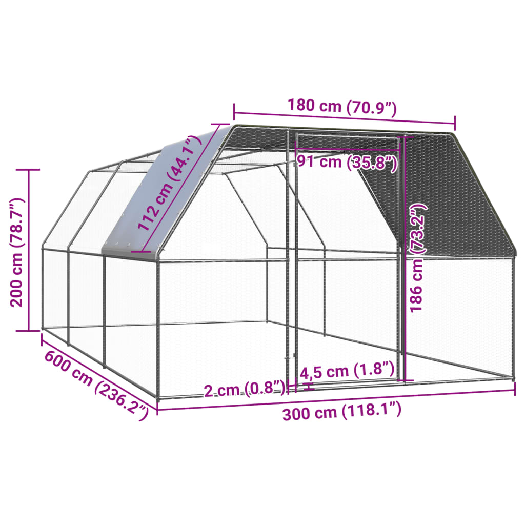 Kippenhok 3x6x2 m gegalvaniseerd staal