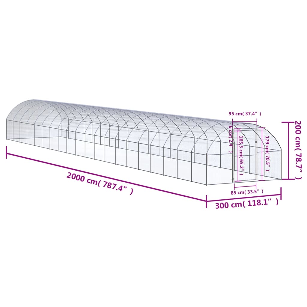 Kippenren 3x20x2 m gegalvaniseerd staal