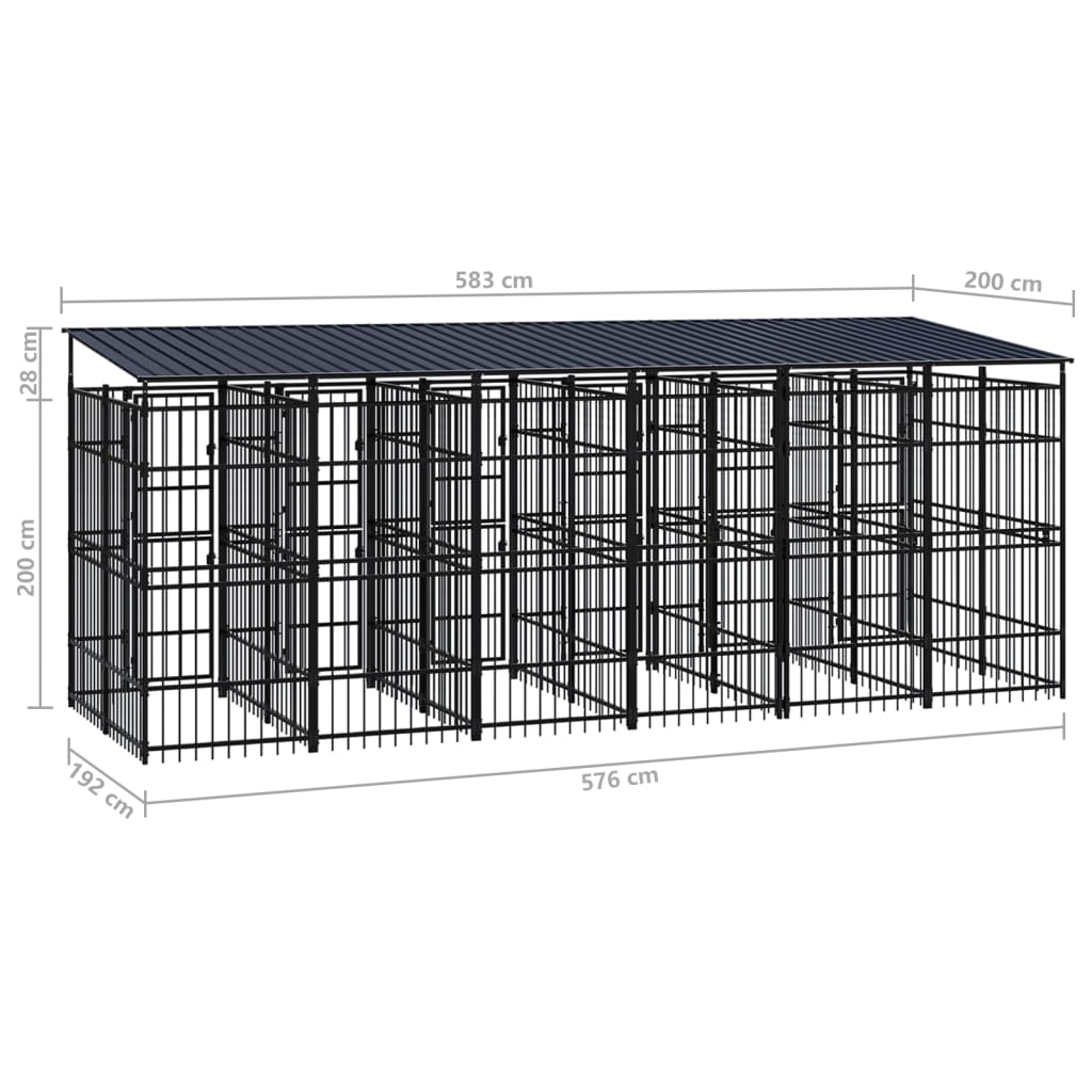 Hondenkennel met dak 11,06 m² staal