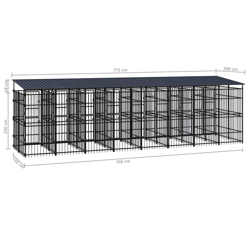 Hondenkennel met dak 14,75 m² staal