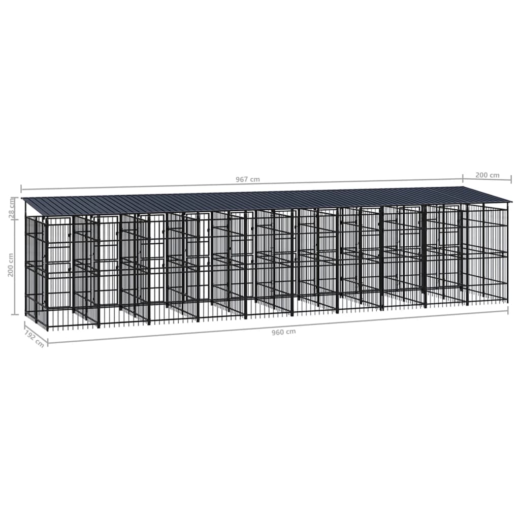 Hondenkennel met dak 18,43 m² staal