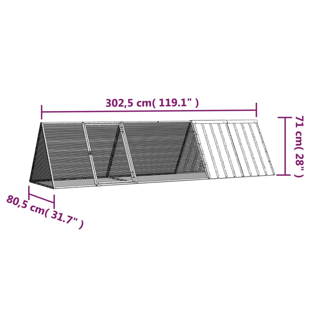 Konijnenhok 302,5x80,5x71 cm gegalvaniseerd staal antraciet
