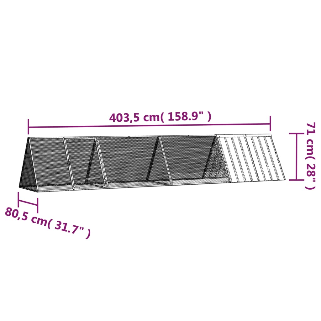 Konijnenhok 403,5x80,5x71 cm gegalvaniseerd staal antraciet