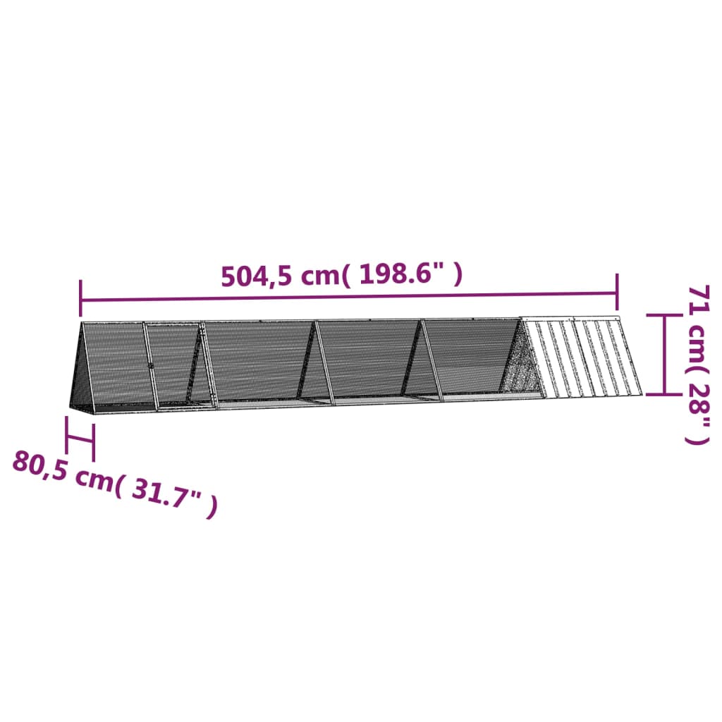 Konijnenhok 504,5x80,5x71 cm gegalvaniseerd staal grijs