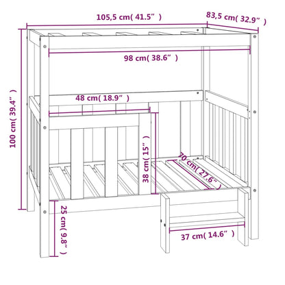 Hondenmand 105,5x83,5x100 cm massief grenenhout wit