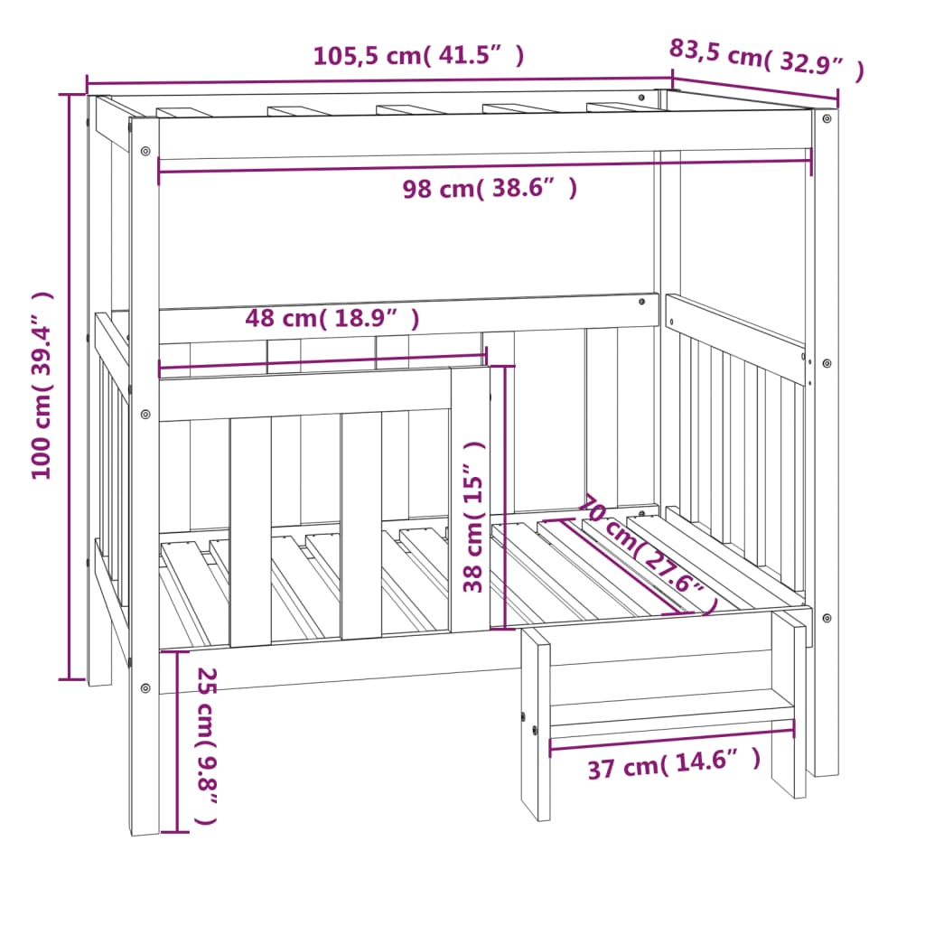 Hondenmand 105,5 x 83,5 x 100 cm massief grenenhout honingbruin