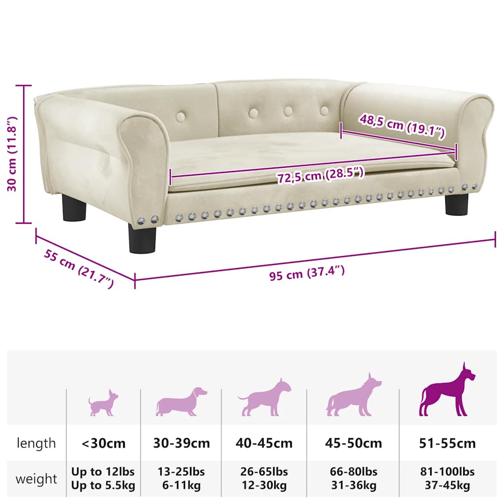 Hondenmand 95x55x30 cm fluweel crèmekleurig