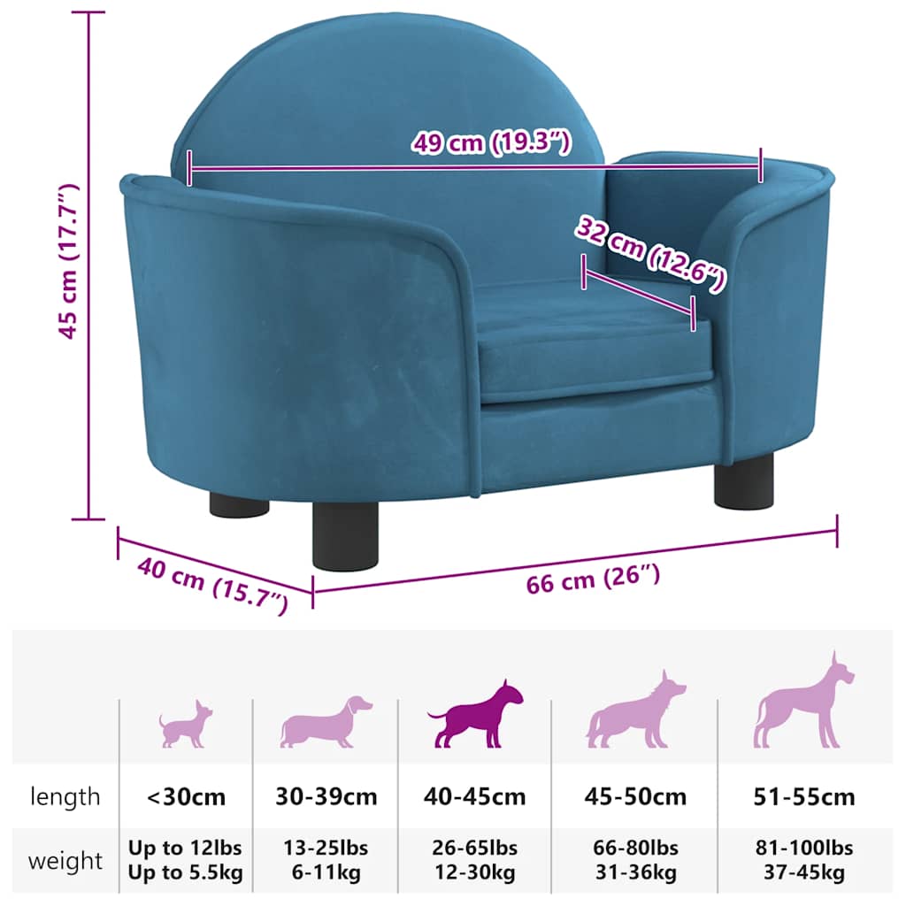 Hondenmand 66x40x45 cm fluweel blauw