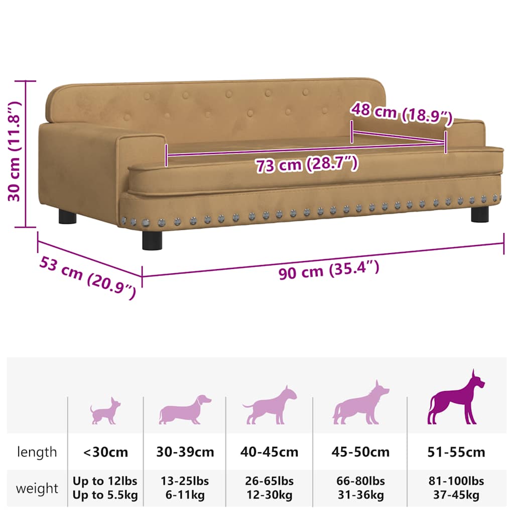 Hondenmand 90x53x30 cm fluweel bruin
