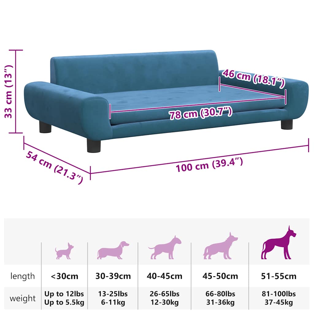 Hondenmand 100x54x33 cm fluweel blauw
