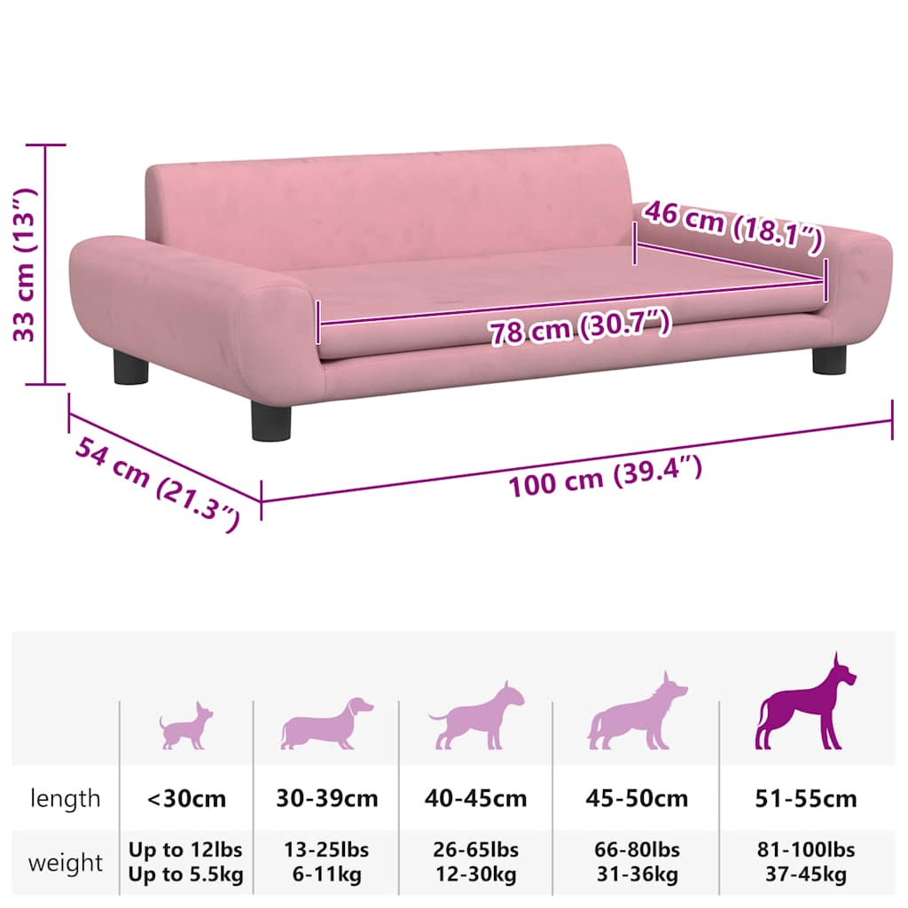 Hondenmand 100x54x33 cm fluweel roze