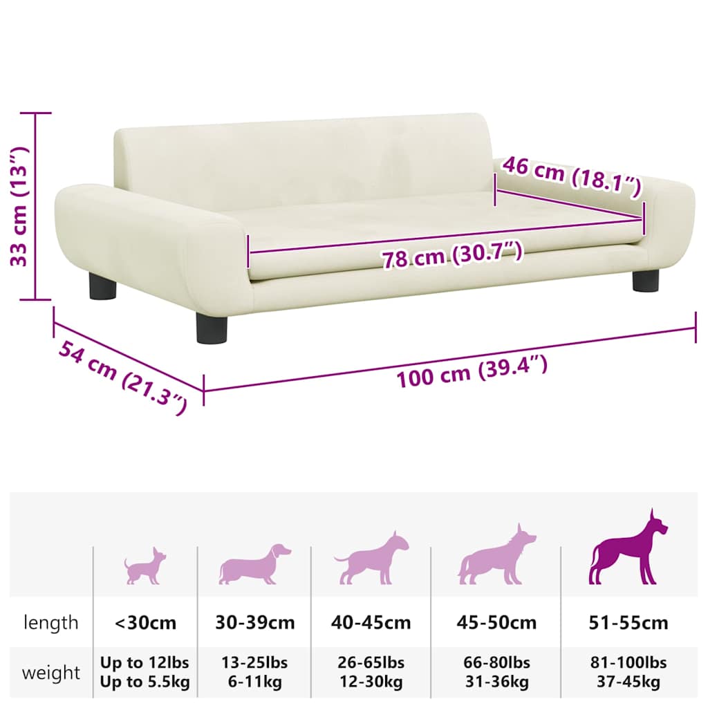 Hondenmand 100x54x33 cm fluweel crèmekleurig