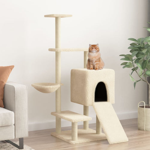 Kattenmeubel met sisal krabpalen 130,5 cm crèmekleurig