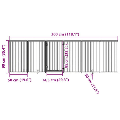 Hondenhek inklapbaar met deur 6 panelen 300 cm populierhout wit