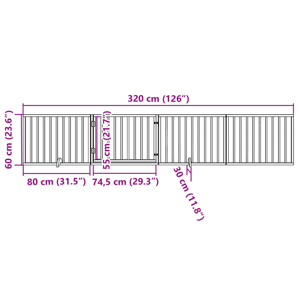 Hondenhek inklapbaar met deur 4 panelen 320 cm populierhout wit