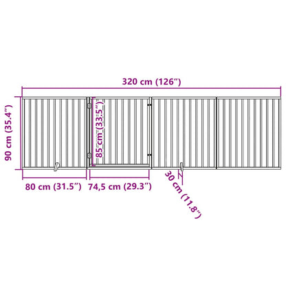 Hondenhek inklapbaar met deur 4 panelen 320 cm populierhout wit