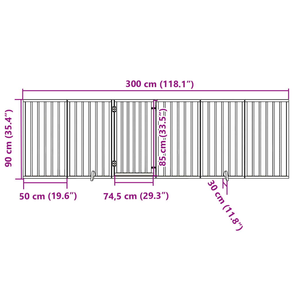 Hondenhek inklapbaar 6 panelen 300 cm populierenhout zwart