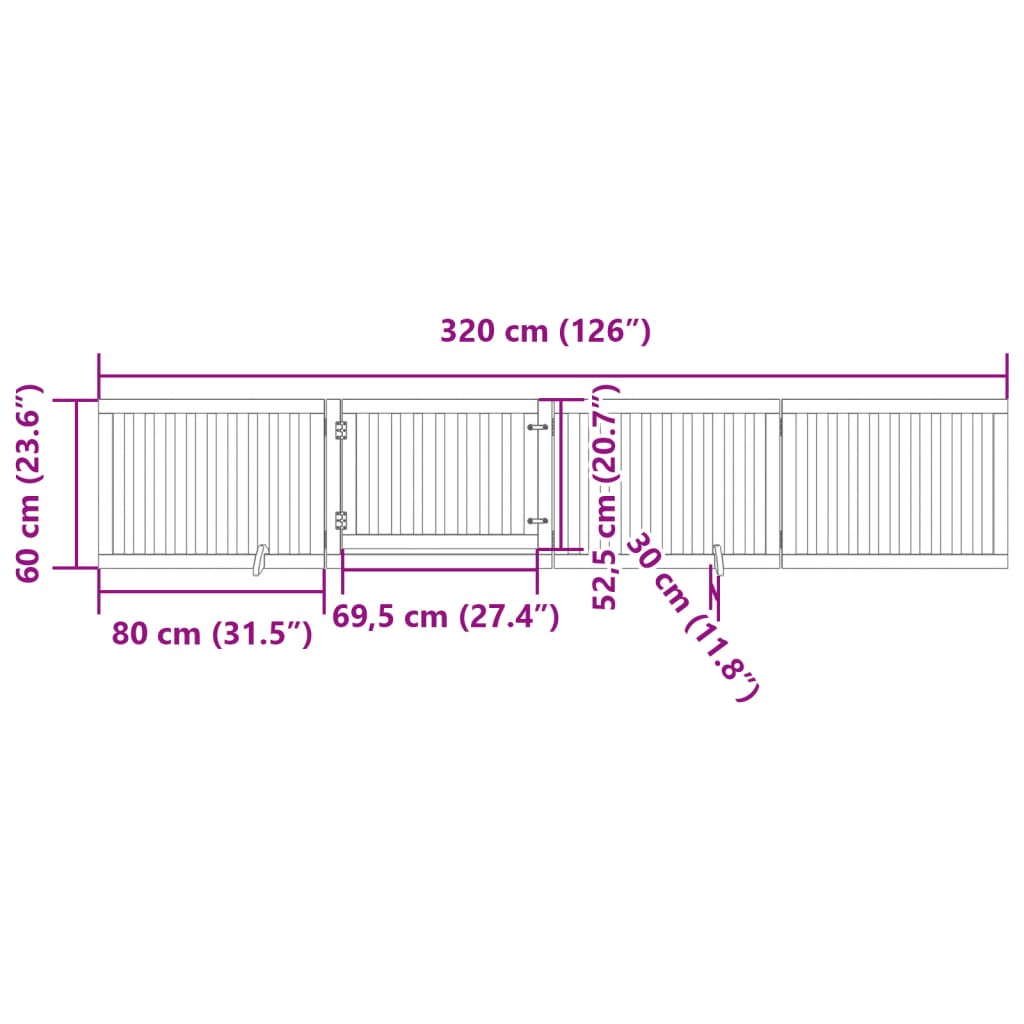 Hondenhek inklapbaar met deur 4 panelen 320 cm populierhout wit