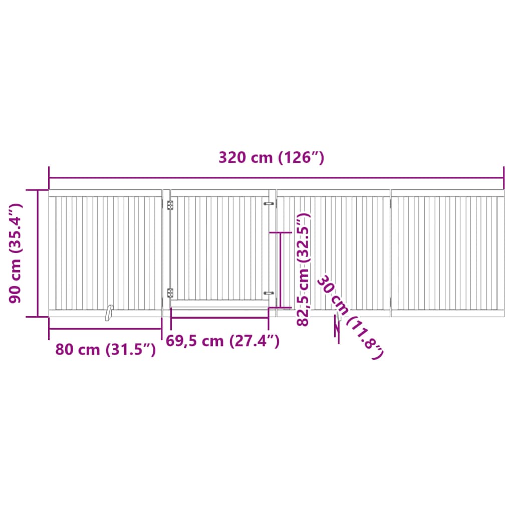 Hondenhek inklapbaar met deur 4 panelen 320 cm populierhout wit