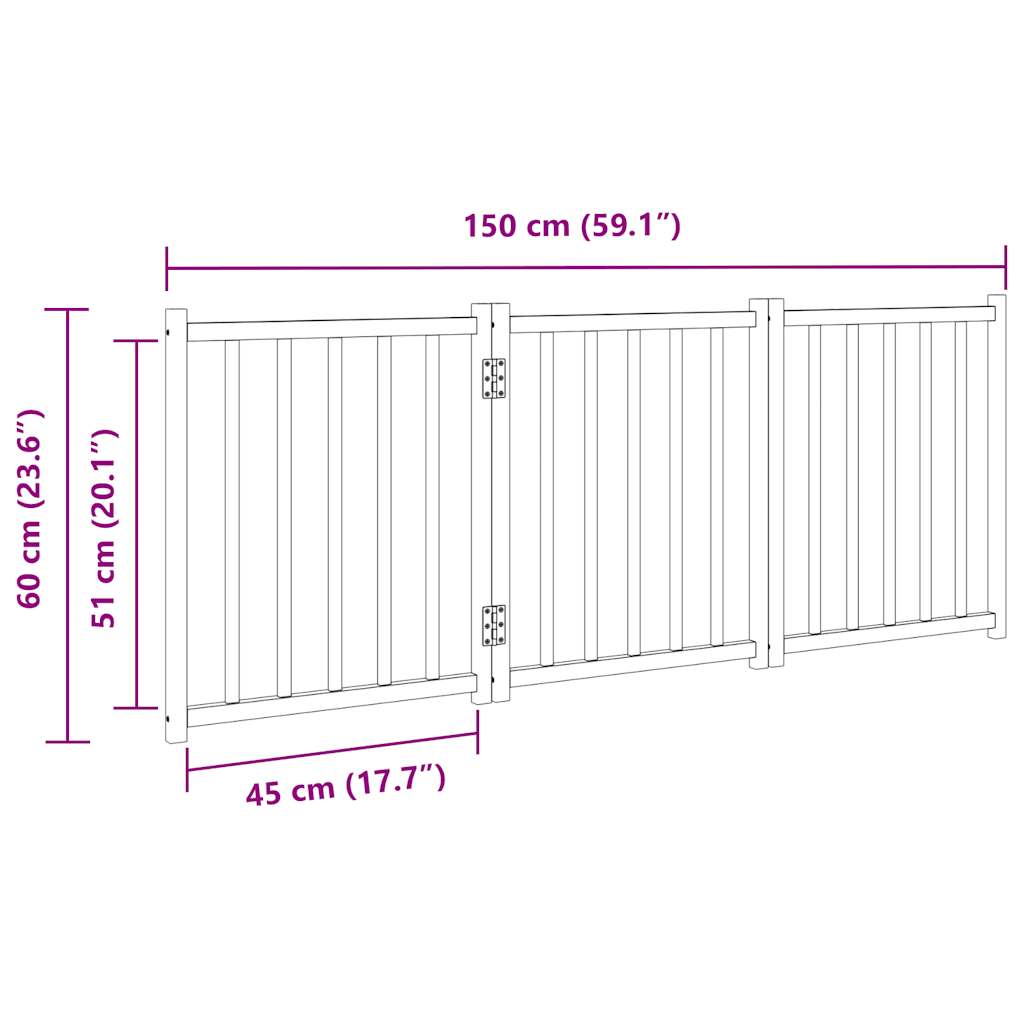 Hondenhek inklapbaar 3 panelen 150 cm massief vurenhout