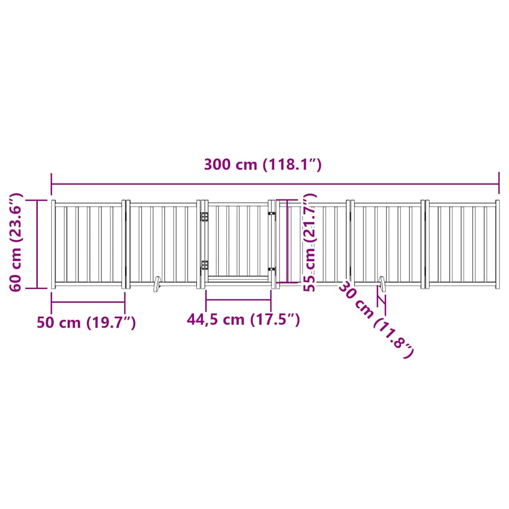 Hondenhek inklapbaar met deur 6 panelen 300cm massief vurenhout