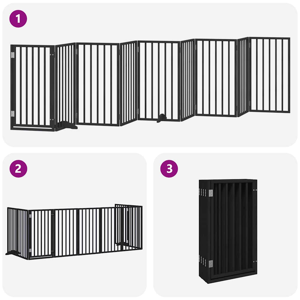 Hondenhek inklapbaar 9 panelen 450 cm populierenhout zwart