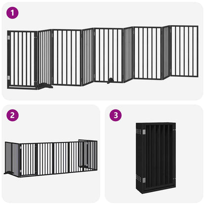 Hondenhek inklapbaar 9 panelen 450 cm populierenhout zwart