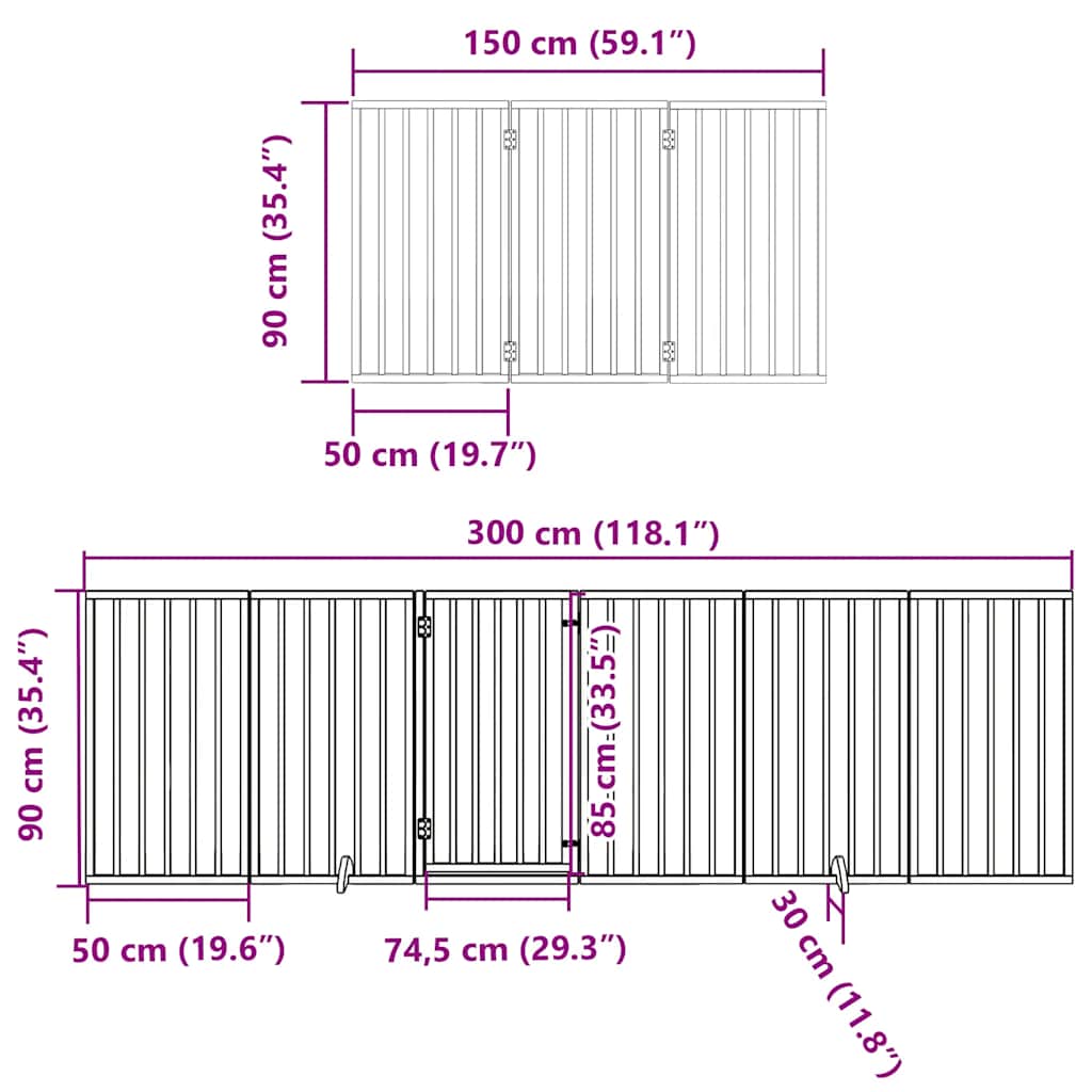 Hondenhek inklapbaar 12 panelen 600 cm populierenhout zwart