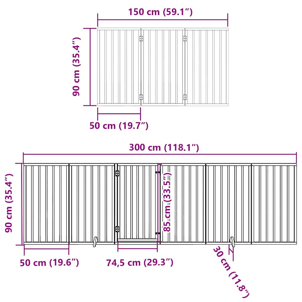 Hondenhek inklapbaar 15 panelen 750 cm populierenhout zwart