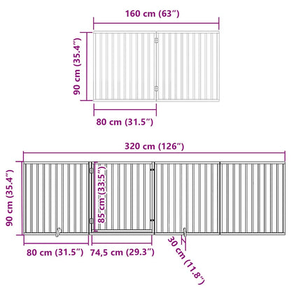 Hondenhek inklapbaar met deur 8 panelen 640 cm populierhout wit