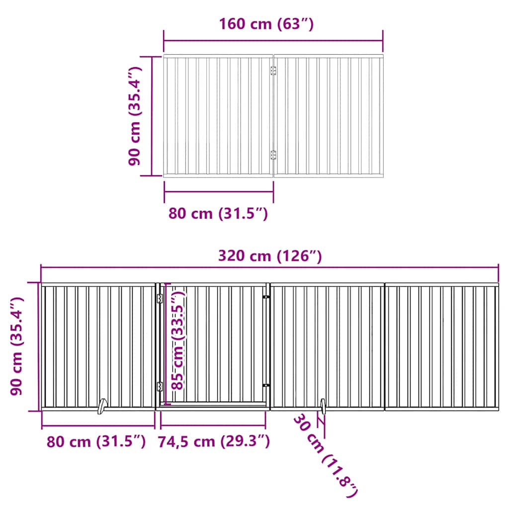 Hondenhek inklapbaar met deur 10 panelen 800cm populierhout wit