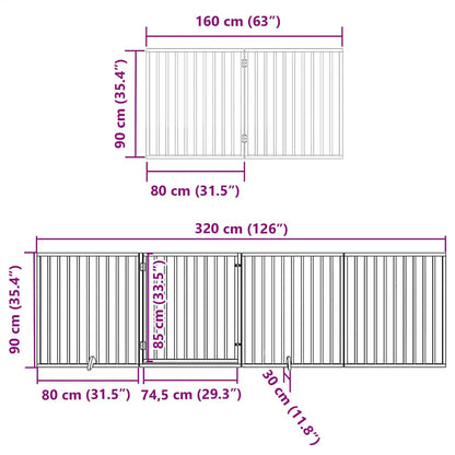 Hondenhek inklapbaar met deur 12 panelen 960cm populierhout wit