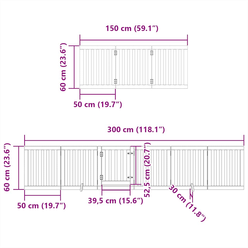 Hondenhek inklapbaar met deur 12 panelen 600cm populierhout wit