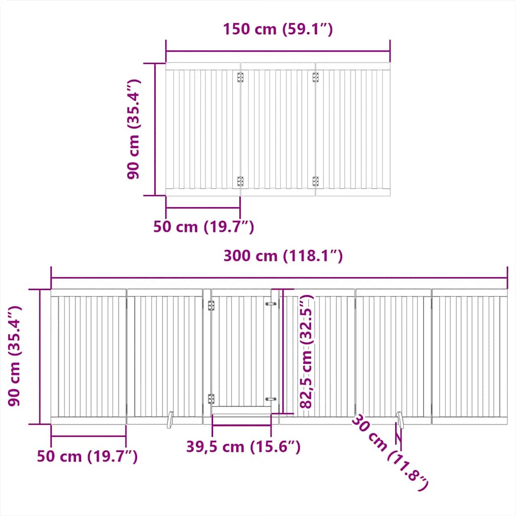 Hondenhek inklapbaar met deur 15 panelen 750cm populierhout wit