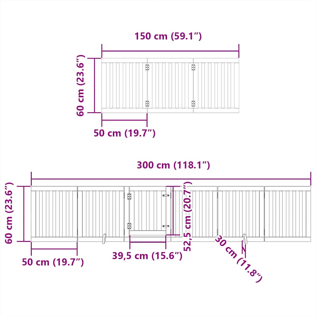 Hondenhek inklapbaar 15 panelen 750 cm populierenhout zwart