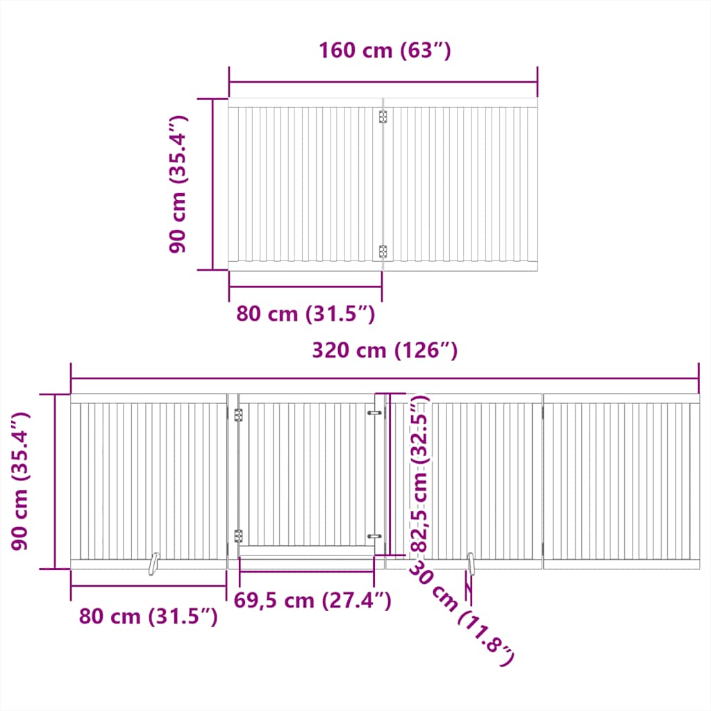 Hondenhek inklapbaar met deur 6 panelen 480 cm populierhout wit
