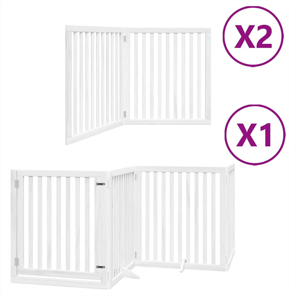 Hondenhek inklapbaar met deur 8 panelen 640 cm populierhout wit