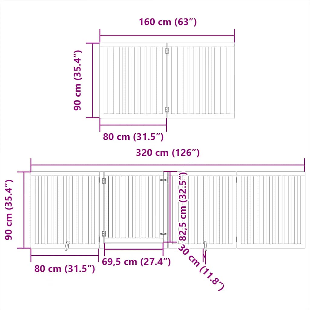 Hondenhek inklapbaar 8 panelen 640 cm populierenhout zwart