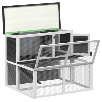 Konijnenhok 102x90x84,5 cm massief grenenhout grijs